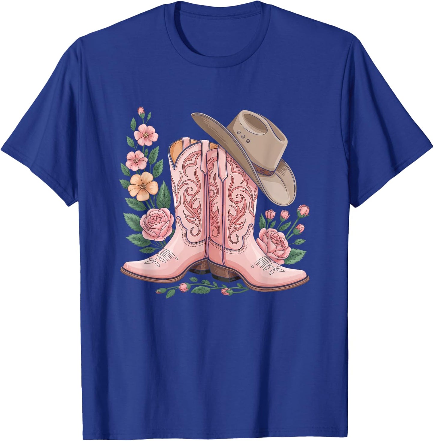 Cowboy Boot Western Country Cowgirl Flowers Girl Pink Woman T-Shirt - T-Shirt | Royal