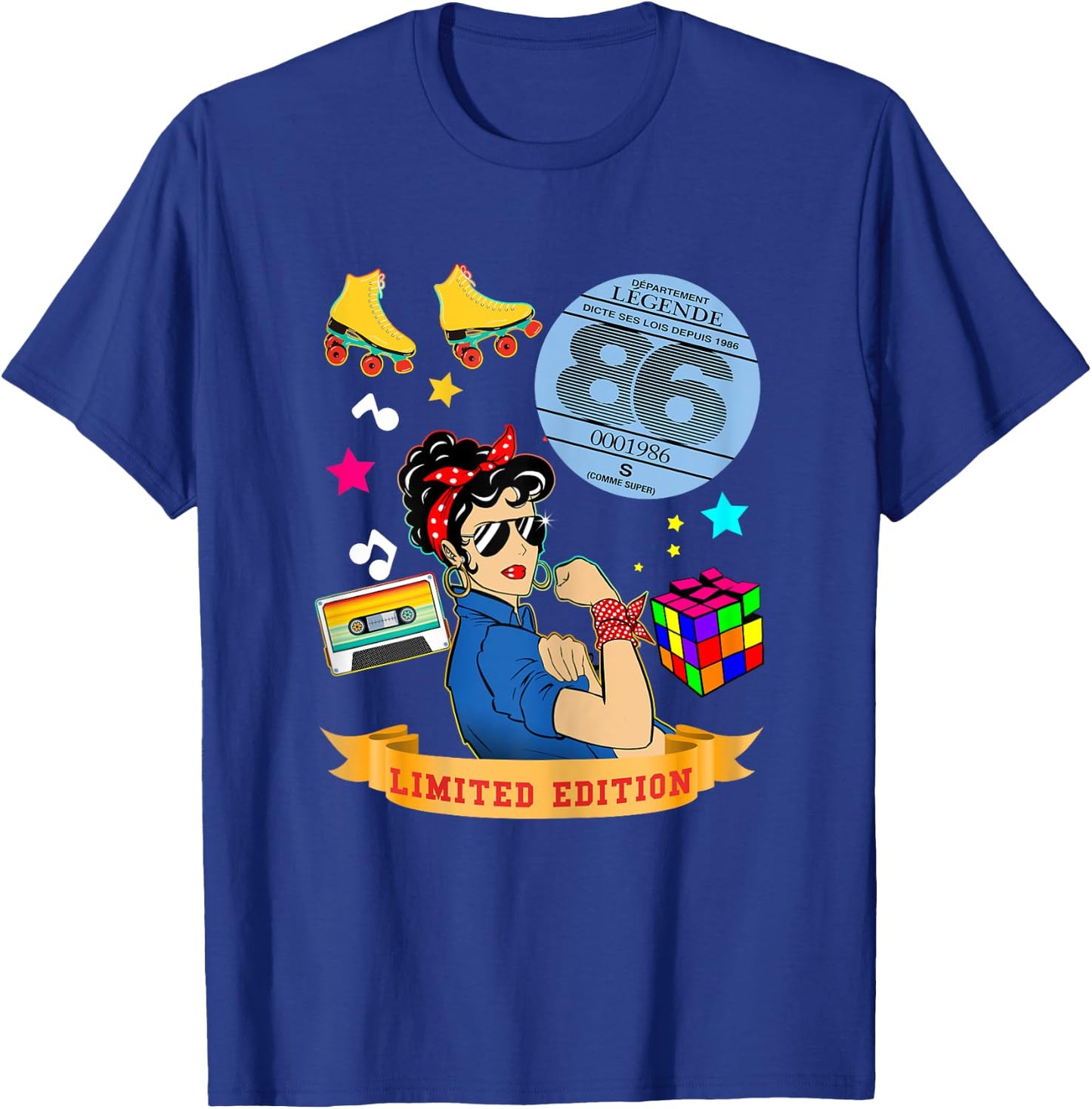 Anniversaire 1986 Vignette Auto Femme 39 Ans Légende Vintage T-Shirt - T-Shirt | Royal