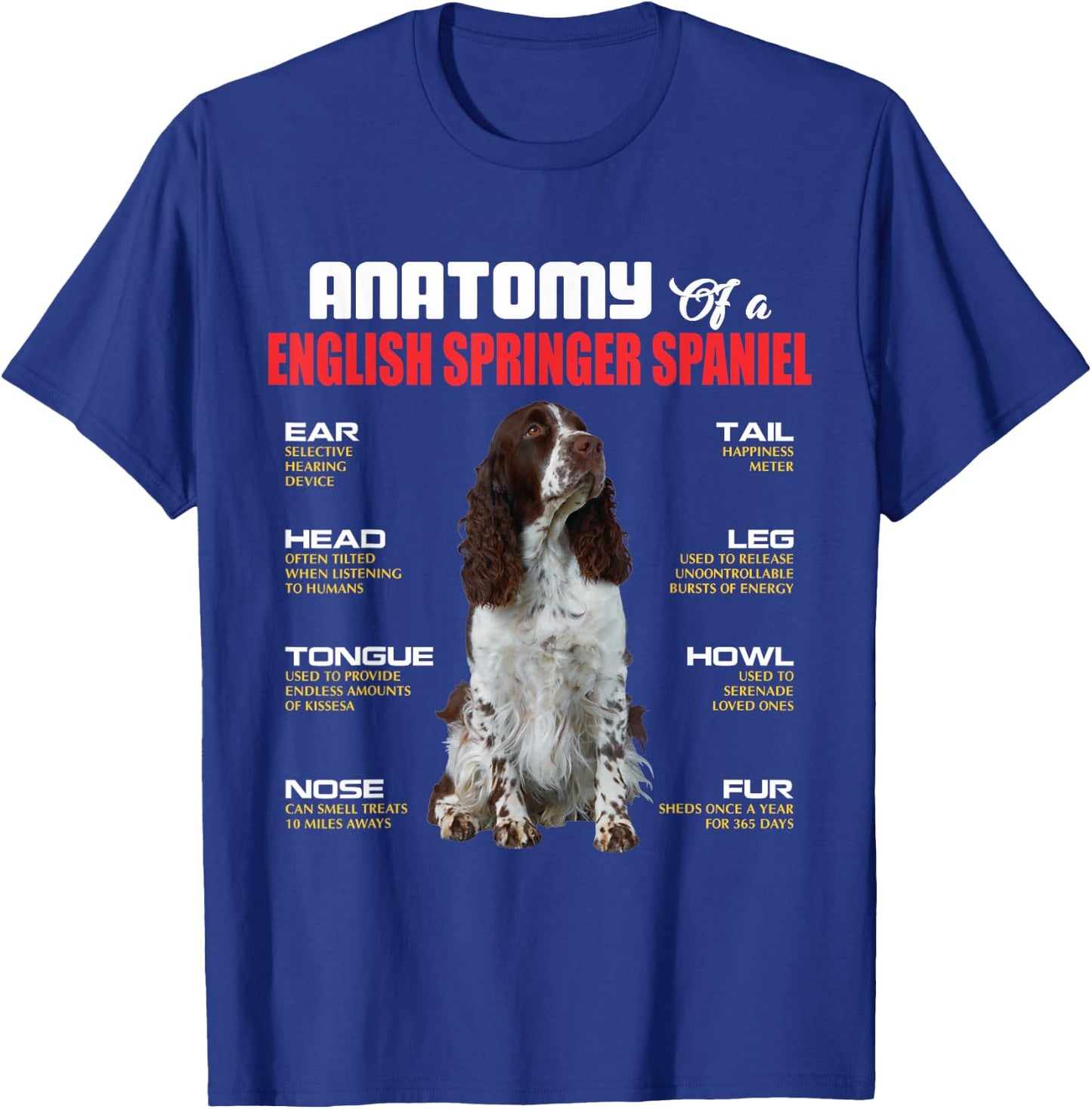 Anatomy Of A English Springer Spaniel Dogs Lover T-Shirt - T-Shirt | Royal