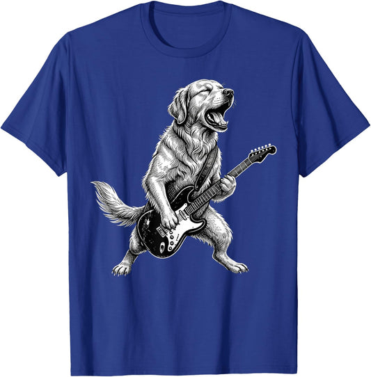 Funny Golden Retriever Dog Playing Guitar T-Shirt - T-Shirt | Royal