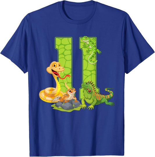 11th Birthday Snake Lizard Reptile 11 Year Old Birthday Part T-Shirt - T-Shirt | Royal