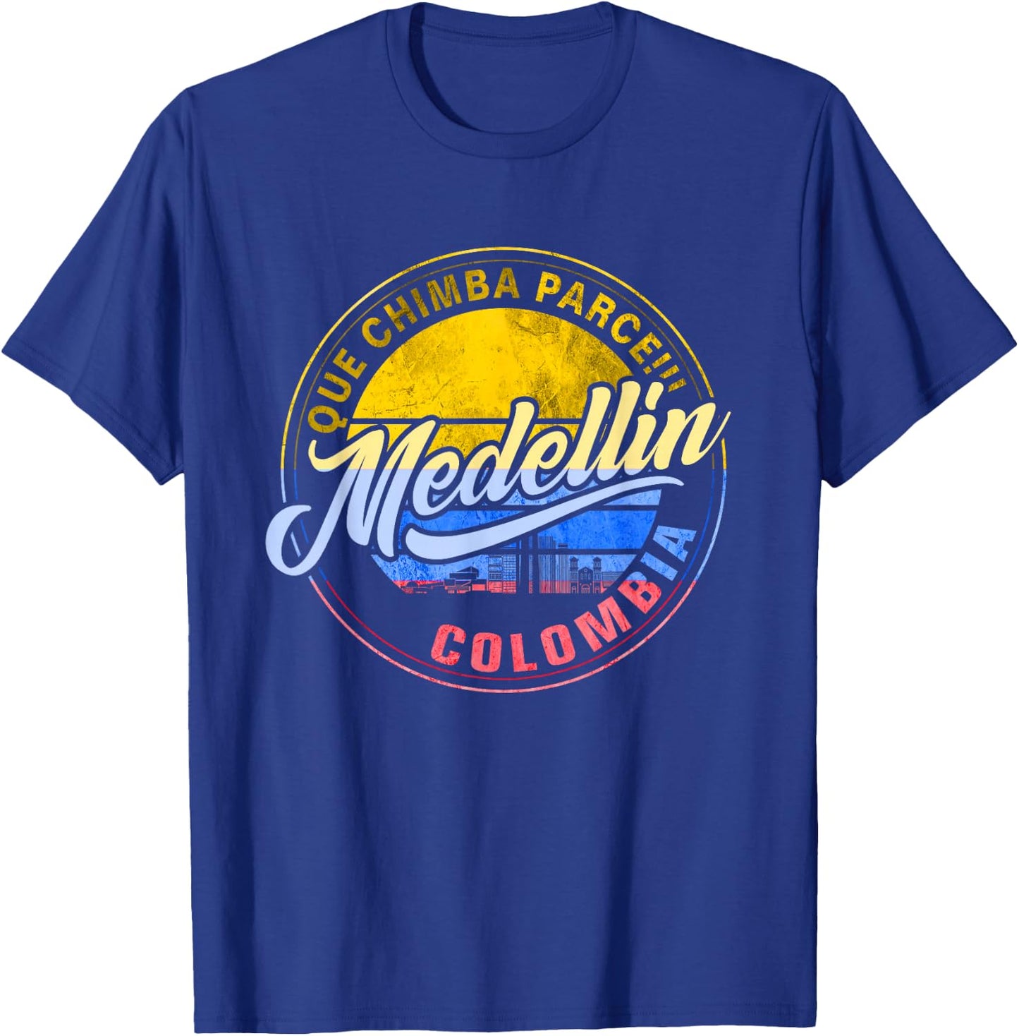 Que Chimba Because Medellin Medal Flag Colombia T-Shirt - T-Shirt | Royal