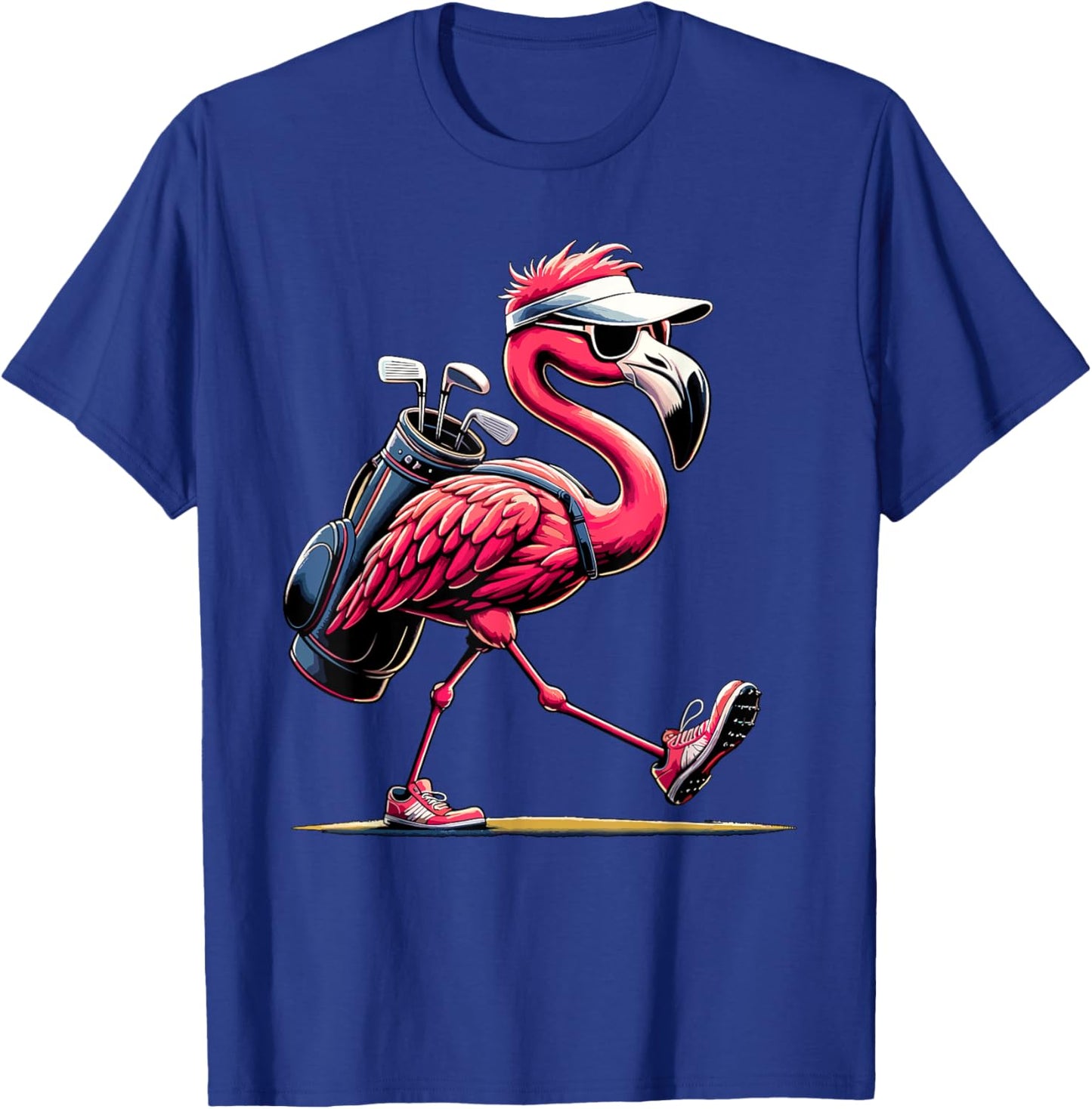 Funny Golf Novelty Men Women Kids Pink Flamingo Golfing T-Shirt - T-Shirt | Royal
