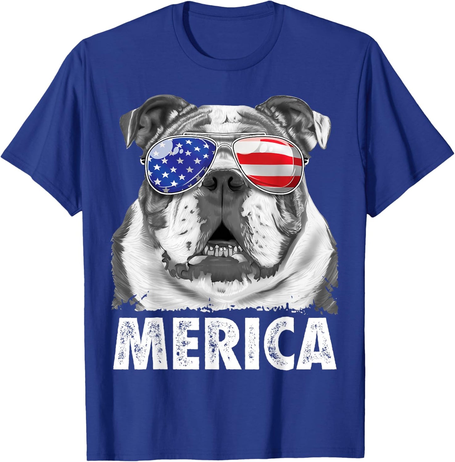 English Bulldog 4th of July Merica Men Women USA Flag Retro T-Shirt - T-Shirt | Royal