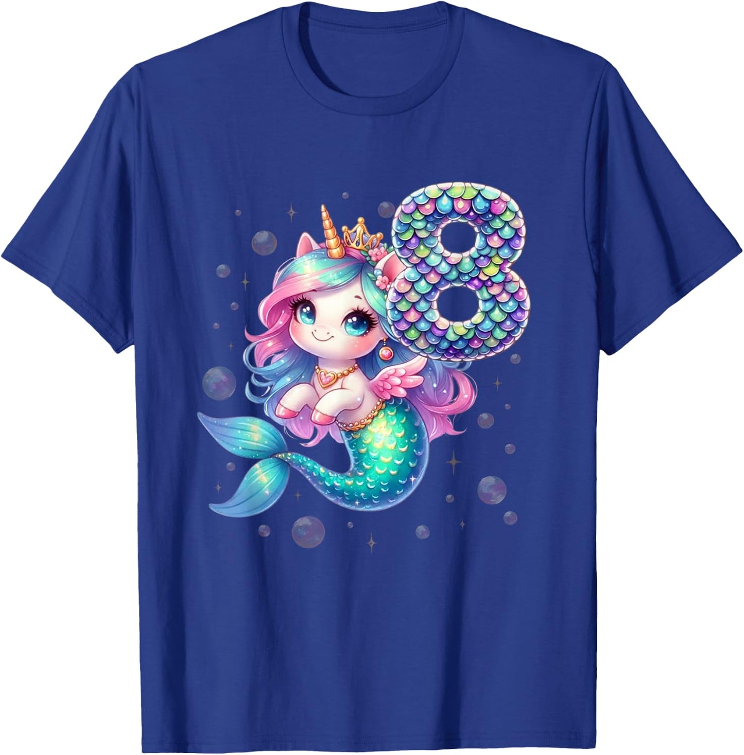 Unicorn Mermaid 8th Birthday 8 Year Old Party Girls Outfit T-Shirt - T-Shirt | Royal