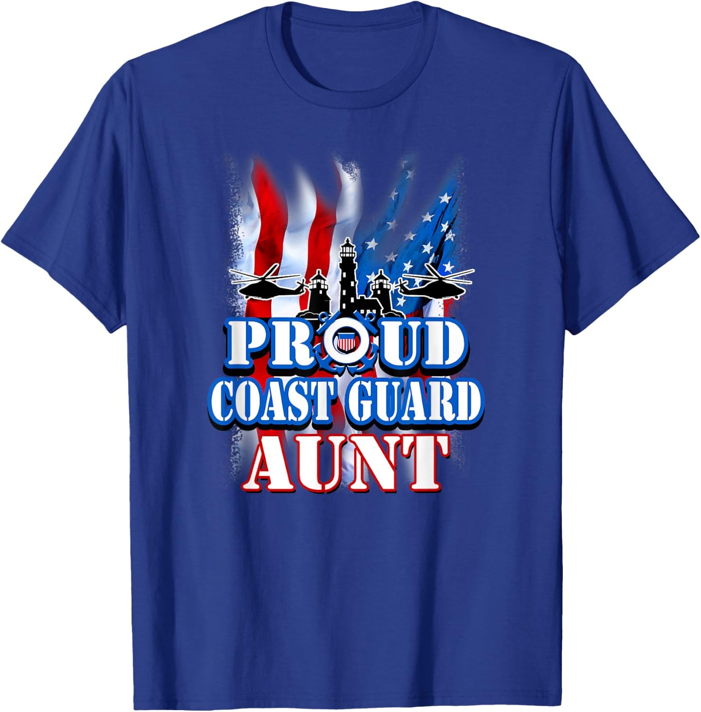 Coast Guard Aunt Shirt USA Flag Military Women T-Shirt - T-Shirt | Royal