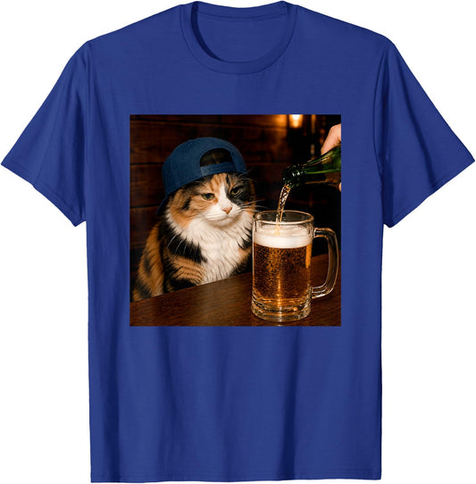 Funny Calico Drinking Beer Cat Meme T-Shirt - T-Shirt | Royal