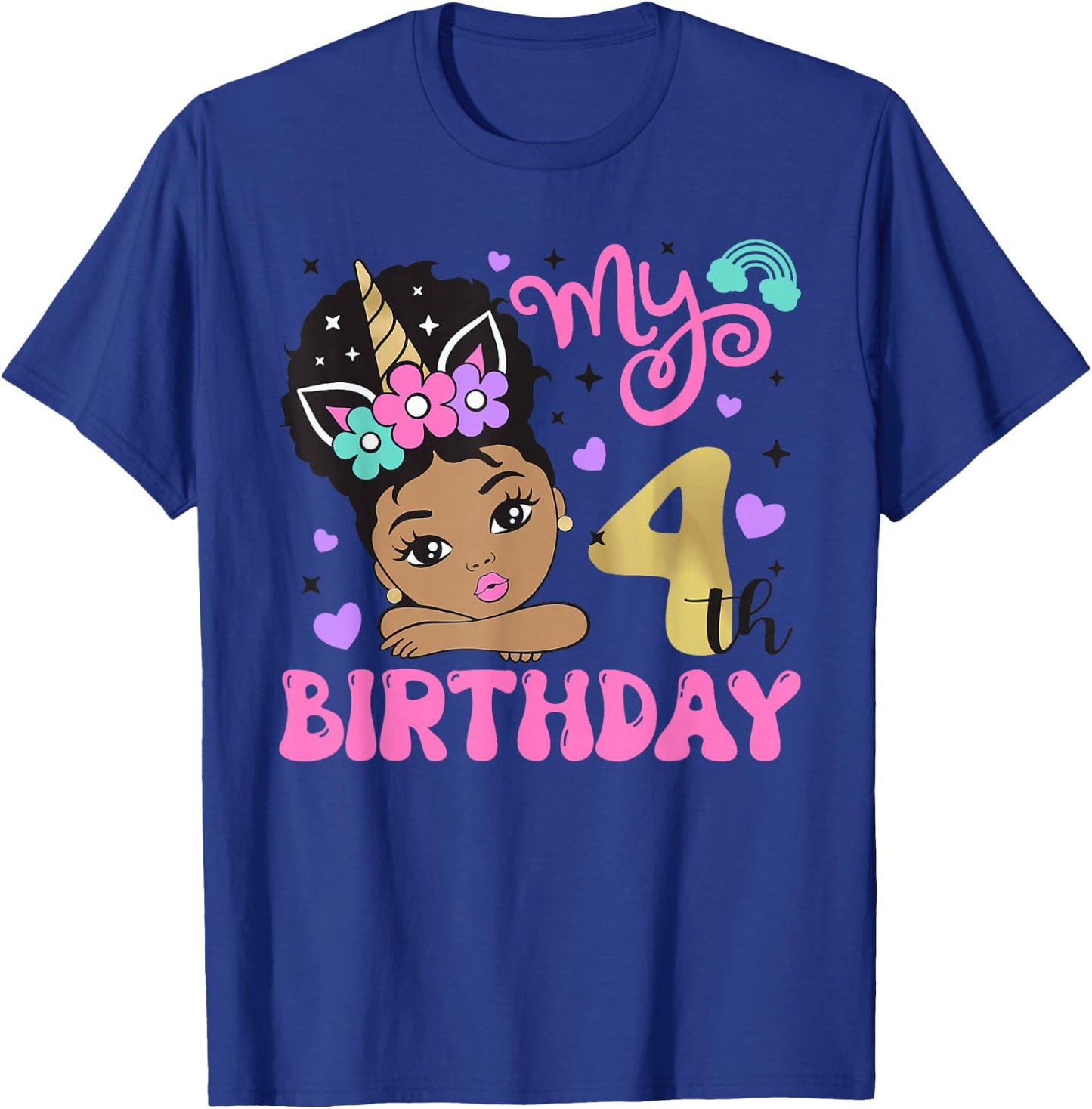 It's My 4th Birthday Black Girl 4 Years Old Melanin Kids T-Shirt - T-Shirt | Royal