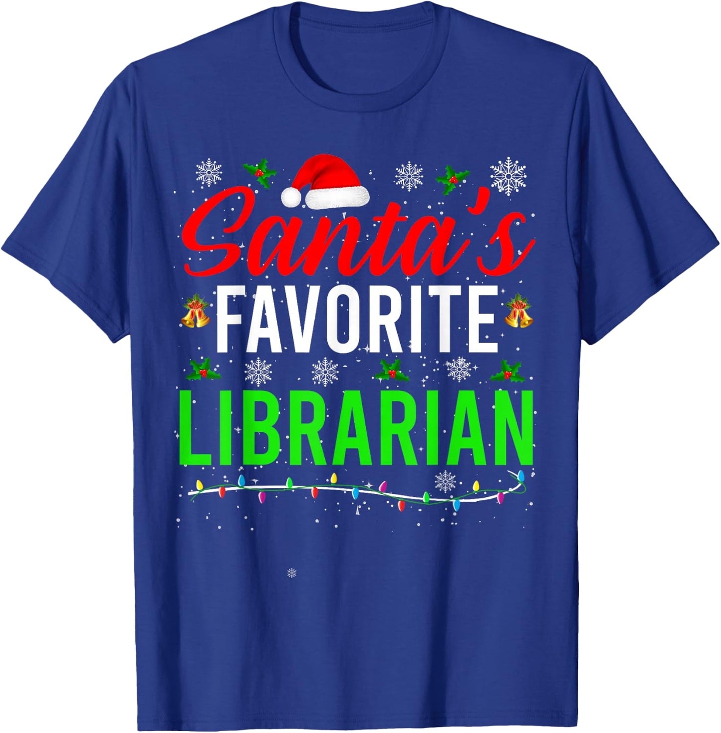 Santa's Favorite Librarian Cute Book Lover Christmas Gifts T-Shirt - T-Shirt | Royal