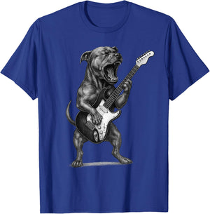 Pit Bull Playing Guitar Rock Music Dog Lover T-Shirt - T-Shirt | Royal