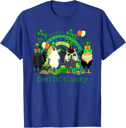 Feeling Clucky Chicken Rainbow Funny St Patrick Day Shamrock T-Shirt - T-Shirt | Royal