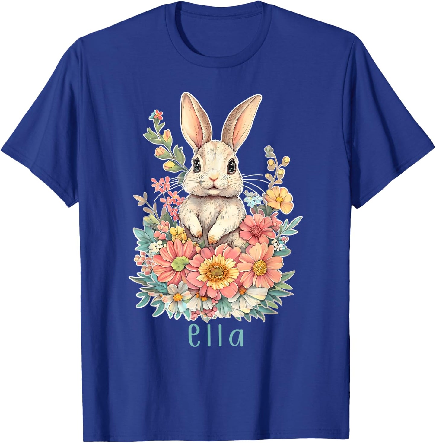 First Name Ella Cute Bunny Flowers Personalized Girl T-Shirt - T-Shirt | Royal