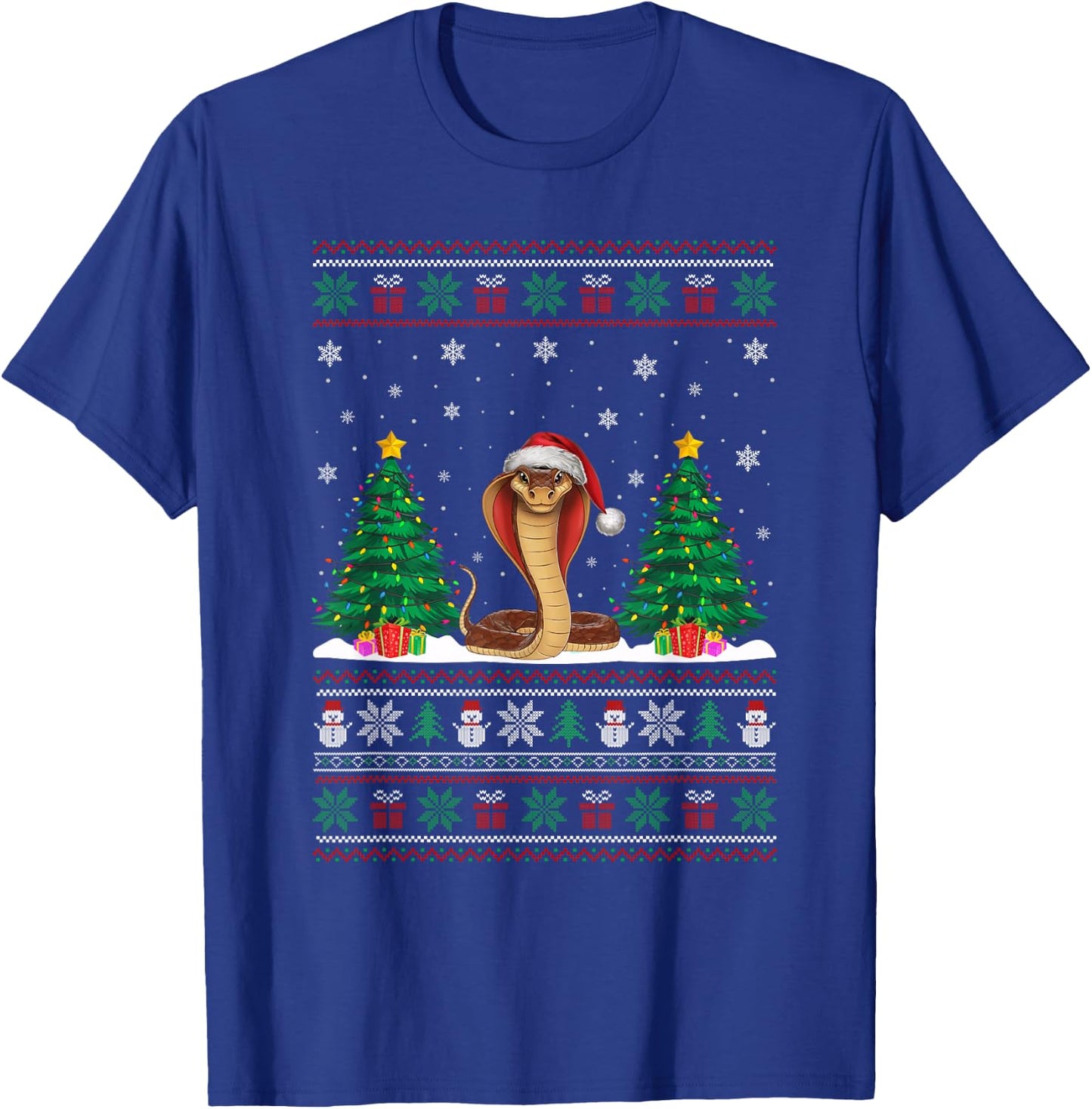 Santa Hat Snake Christmas Tree Lights Ugly Sweater T-Shirt - T-Shirt | Royal