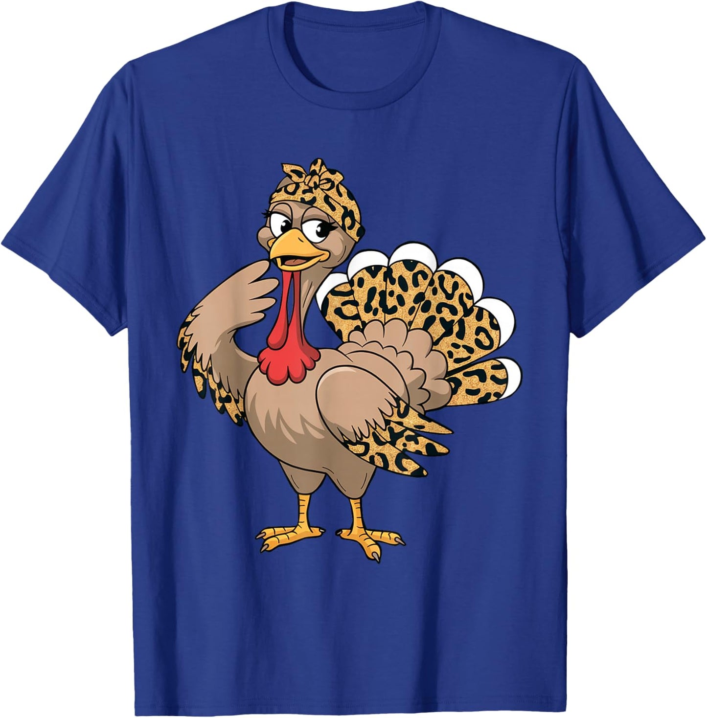 Thanksgiving Turkey Women Girl Leopard Autumn Fall Season T-Shirt - T-Shirt | Royal