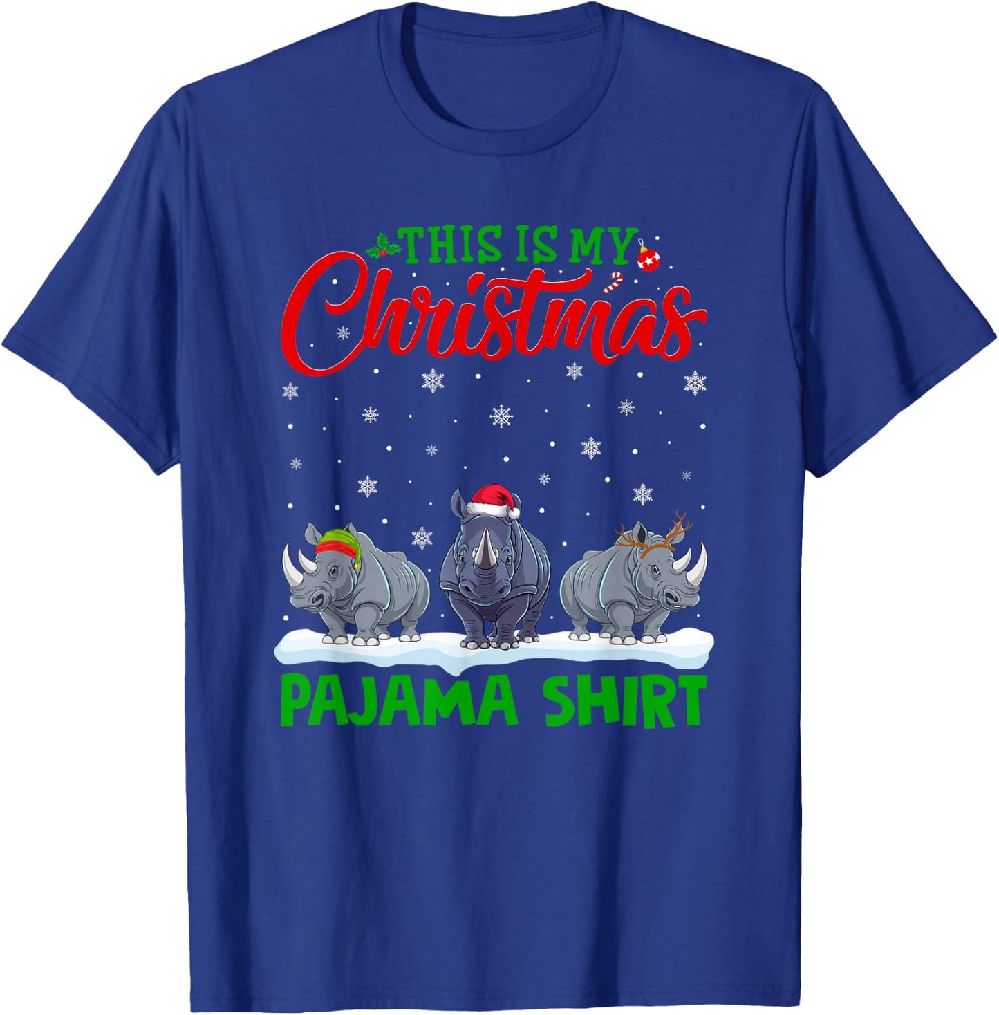 Xmas Santa Hat Reindeer Rhino Christmas Pajama T-Shirt - T-Shirt | Royal