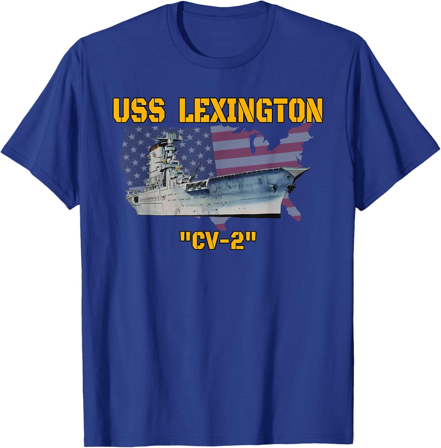 Aircraft Carrier USS Lexington CV-2 Veterans Day Fathers Day T-Shirt - T-Shirt | Royal