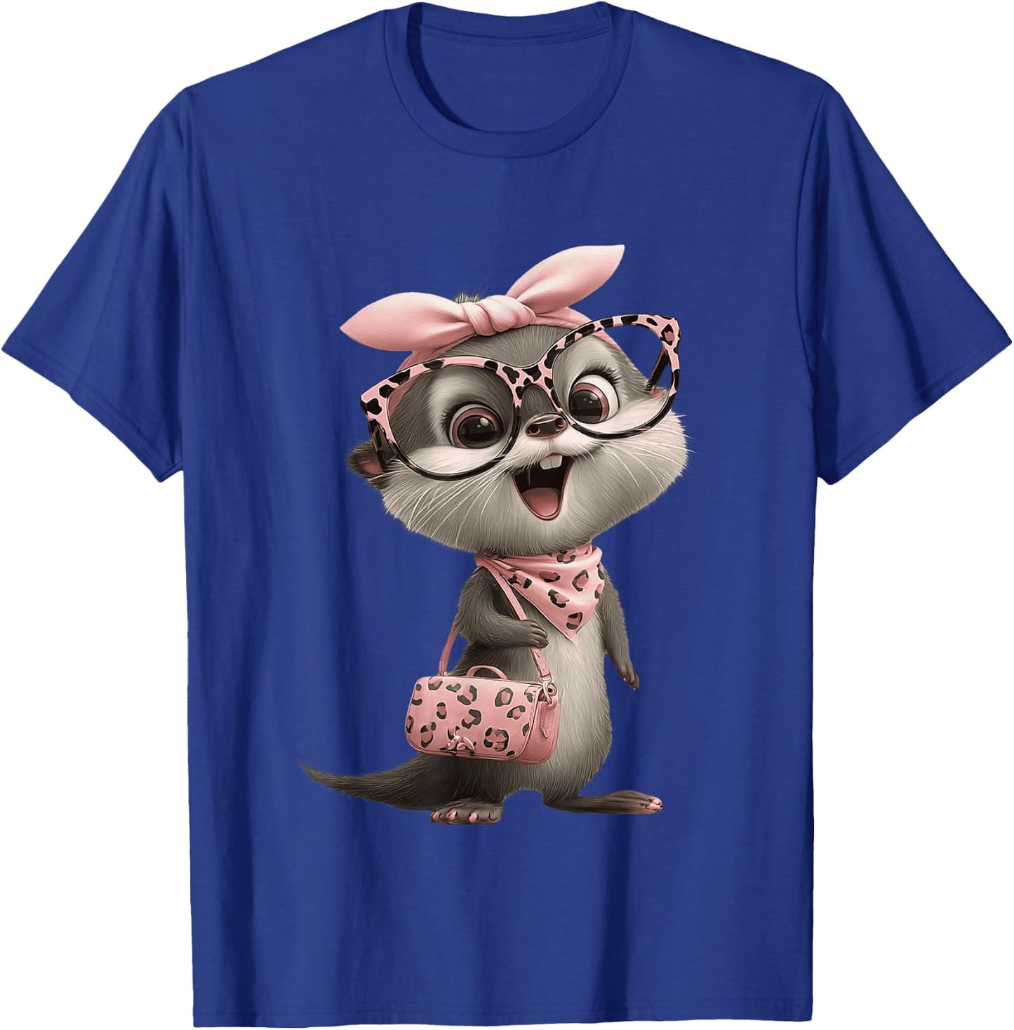 Baby Otter Kawaii Character Pink Leopard Glasses Portrait T-Shirt - T-Shirt | Royal