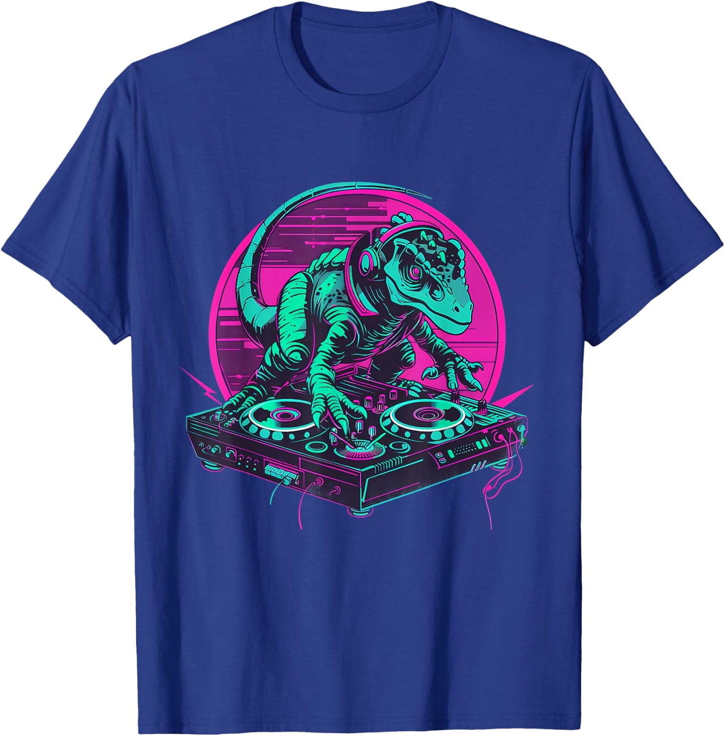 DJ Dinosaur Techno Turntable DJ Dinosaur Beatmaker Artwork T-Shirt - T-Shirt | Royal
