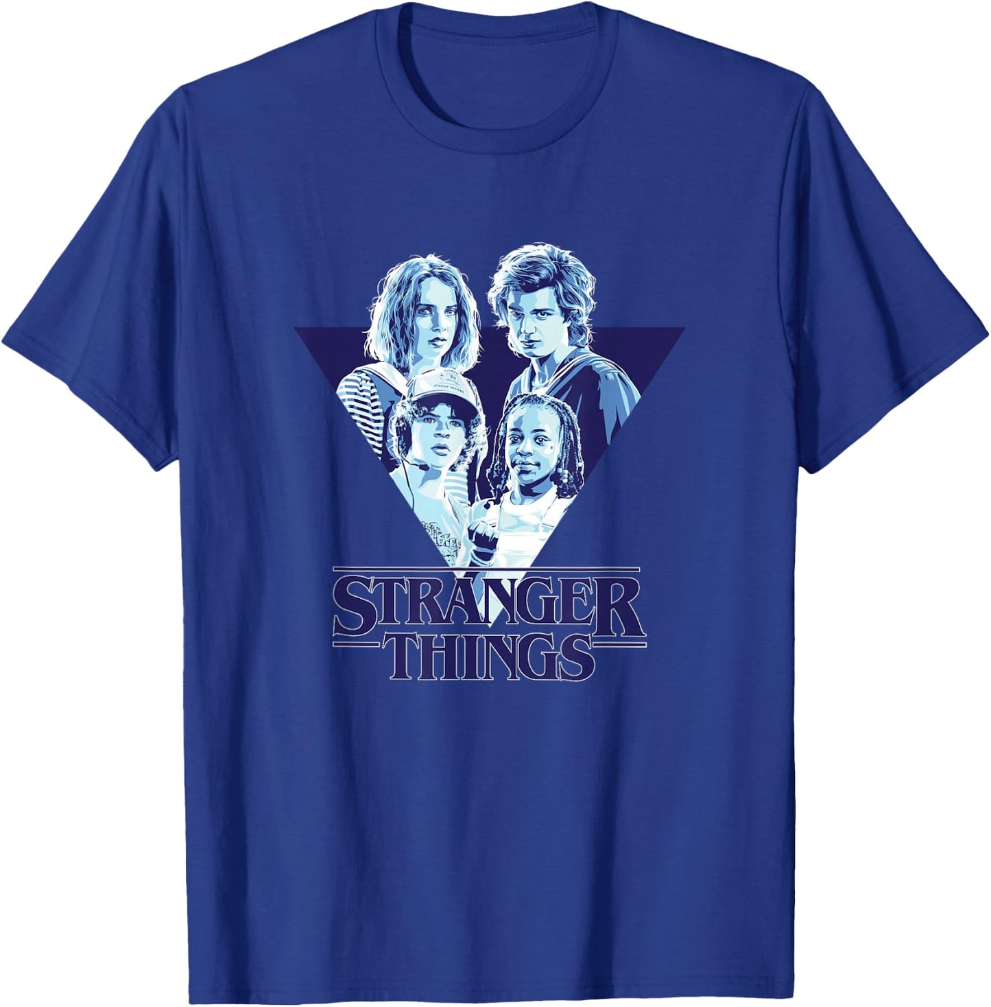 Stranger Things Steve & Robin Babysitters Gradient Triangle T-Shirt - T-Shirt | Royal