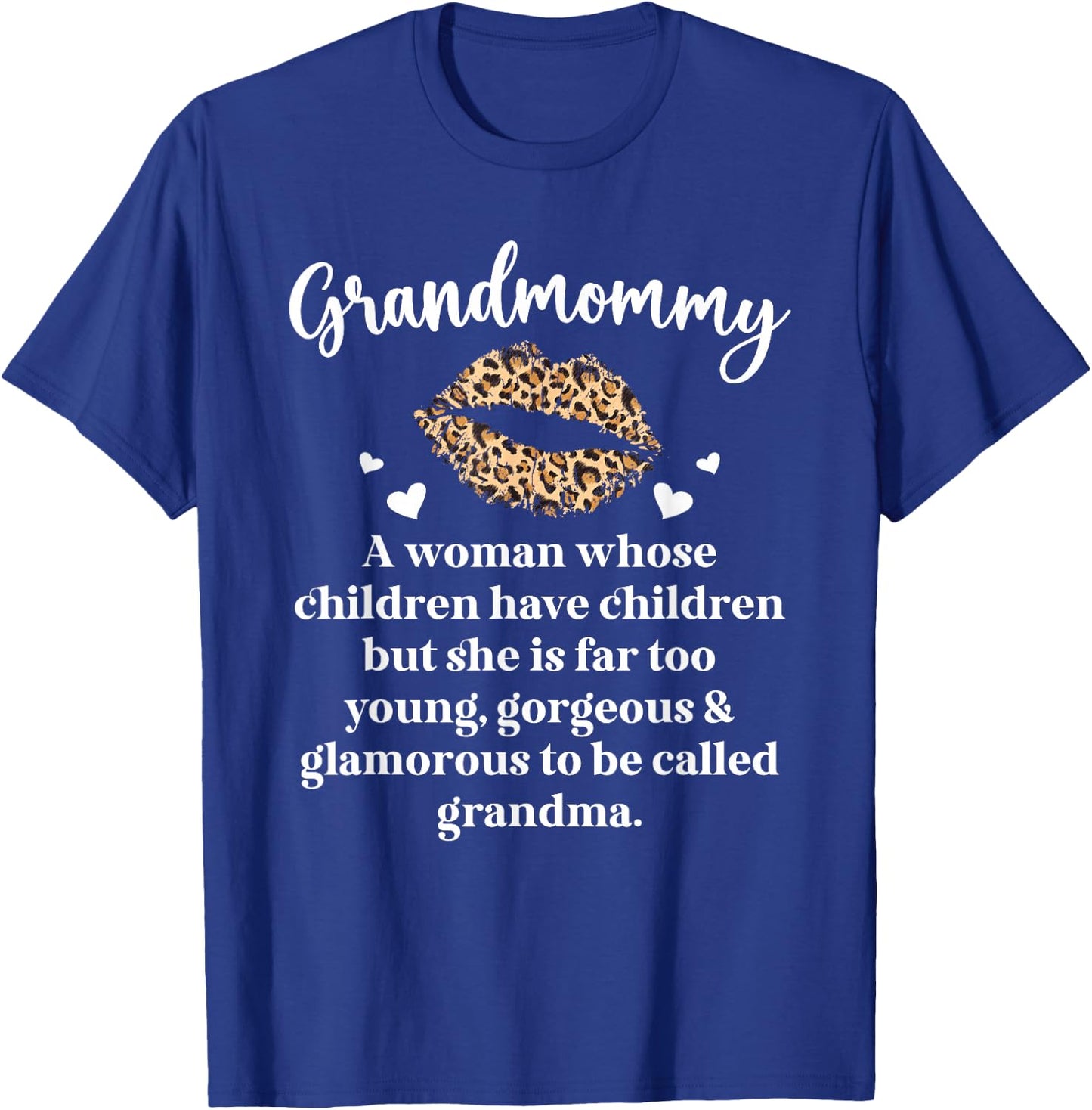 Cute Grandmommy Grandma On Mother's Day Black Women's Modern Lace Mandarin Collar Letter Print T-Shirt - T-Shirt | Royal