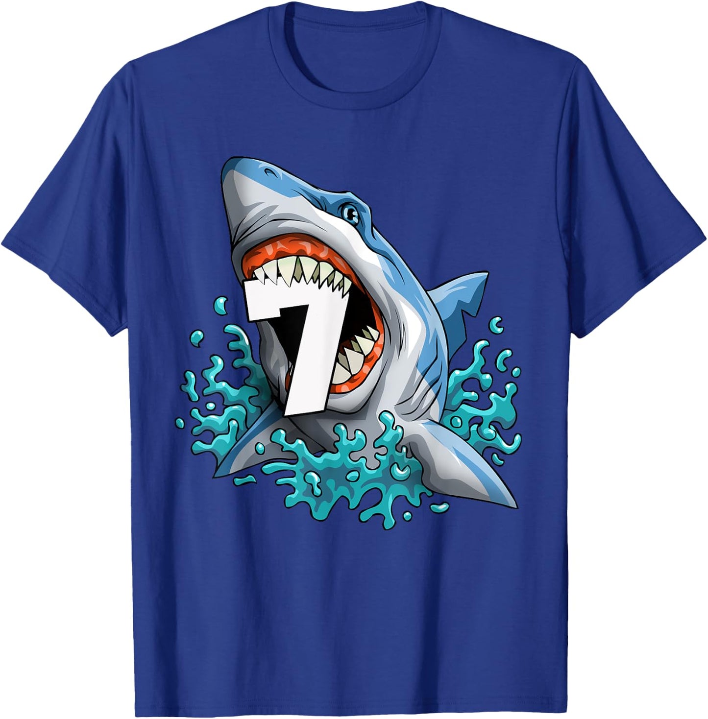Kids Shark 7th Birthday Boys Funny Shark 7 yrs Old Birthday T-Shirt - T-Shirt | Royal
