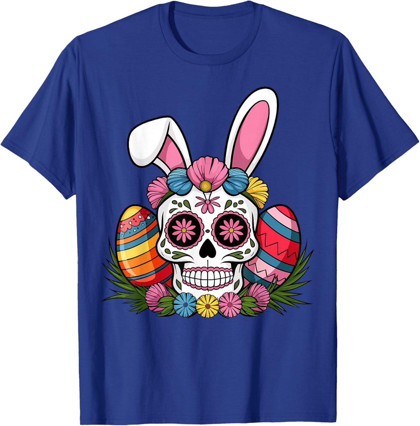 Sugar Skull Bunny Rabbit Ears Mexican Easter Day T-Shirt - T-Shirt | Royal