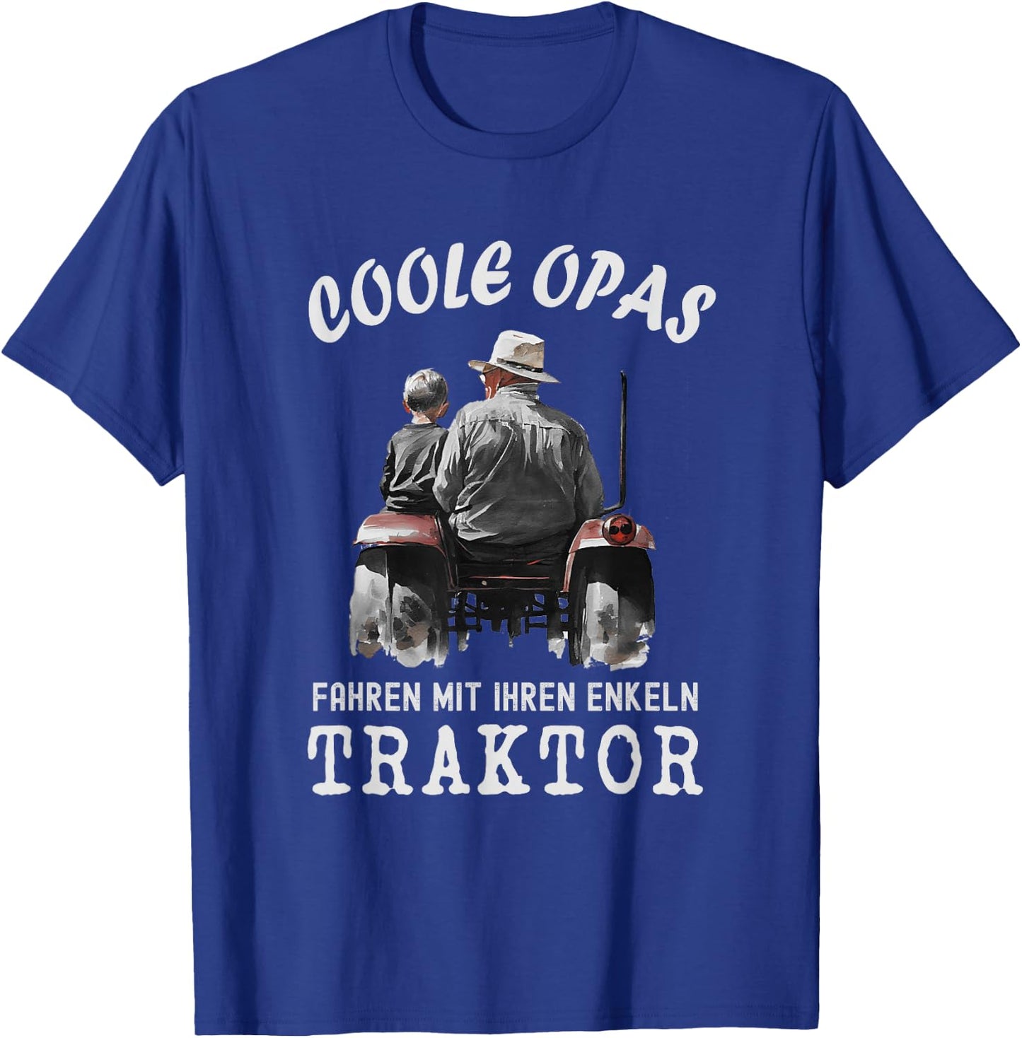 Grandpa and Grandson with Tractor , black T-Shirt - T-Shirt | Royal