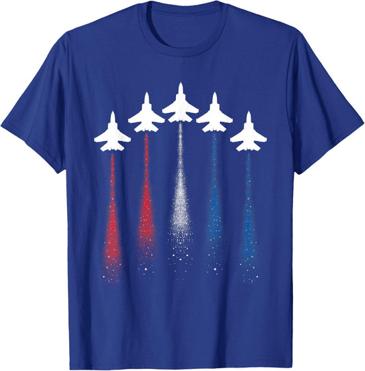Patriotic USA Flag Red White Blue Fighter Jets 4th of July T-Shirt - T-Shirt | Royal