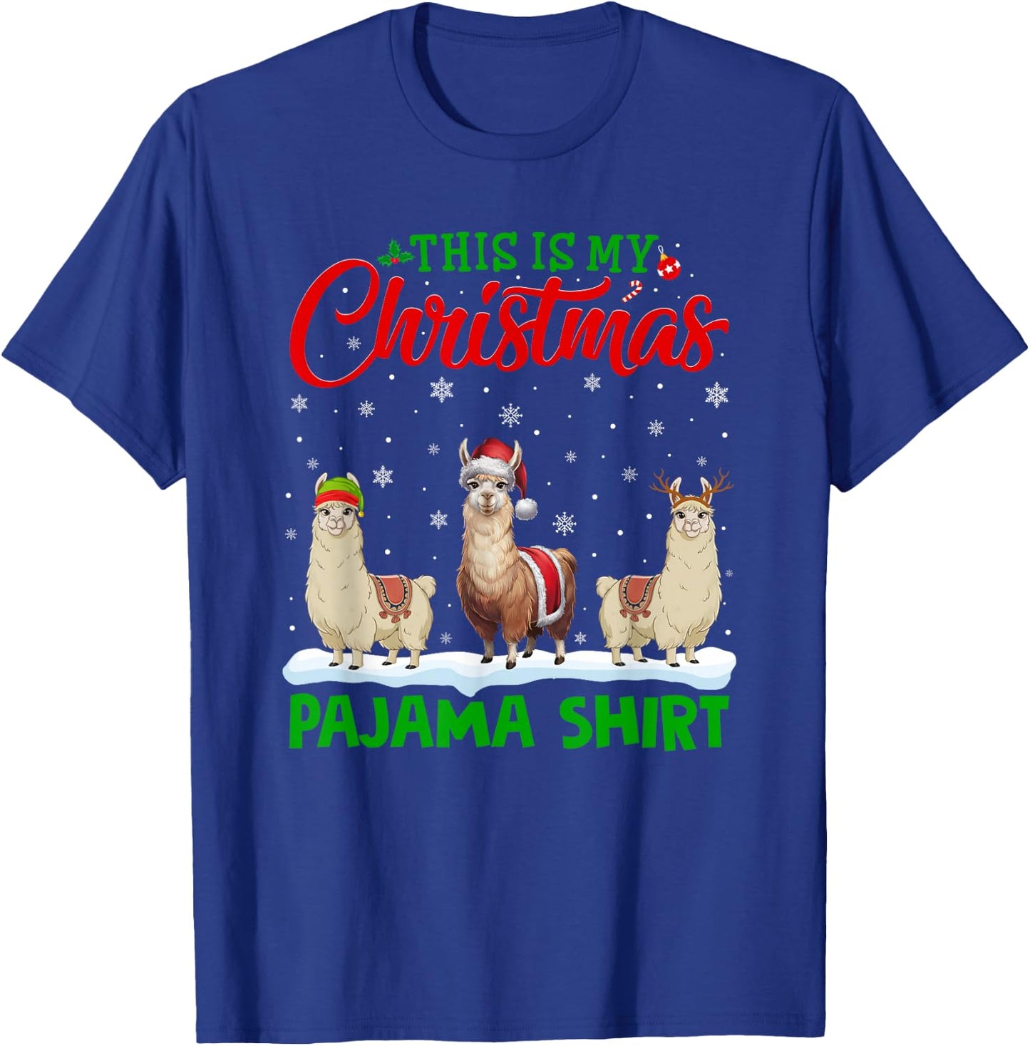 Xmas Santa Hat Reindeer Llama Christmas Pajama T-Shirt - T-Shirt | Royal