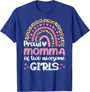Proud Momma Of Two Awesome Girls Leopard Rainbow Mom Women T-Shirt - T-Shirt | Royal