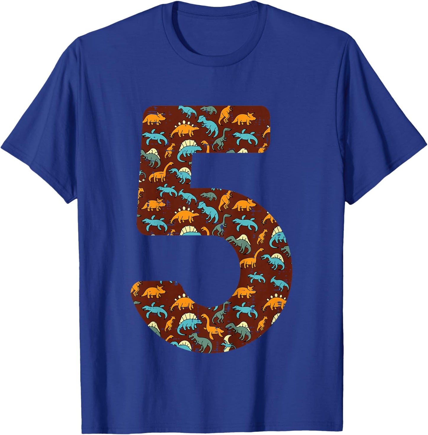 Kids 5th Birthday 5 Dinosaurs Trex Five Year Old Bday Party Boys T-Shirt - T-Shirt | Royal