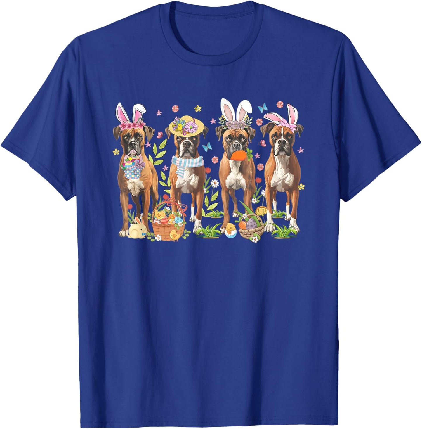 Easter Boxer Bunnies Floral Boxer Dogs Easter Day T-Shirt - T-Shirt | Royal