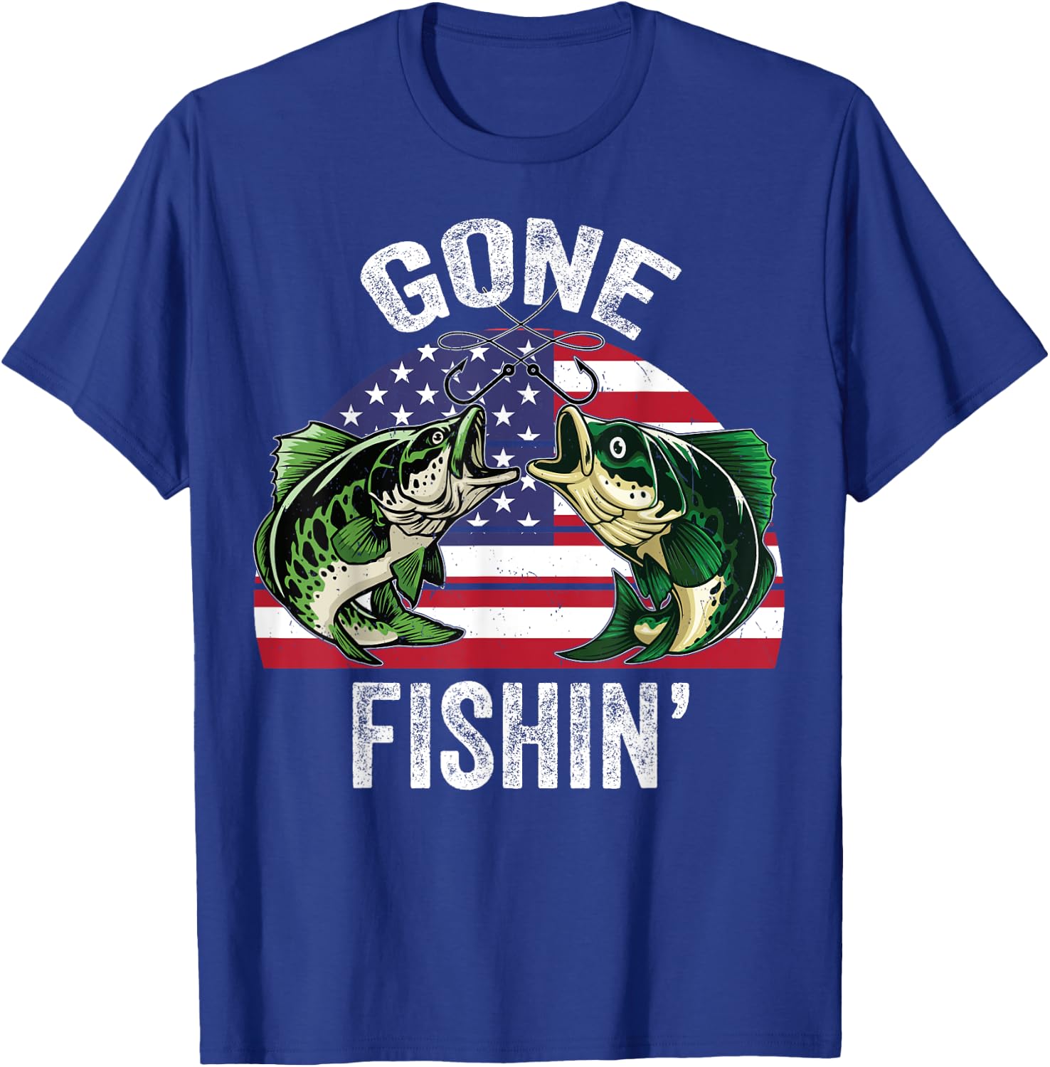 Funny Fishing American Flag-Shirt Gone Fishing Grandpa Dad Kids Men T-Shirt - T-Shirt | Royal