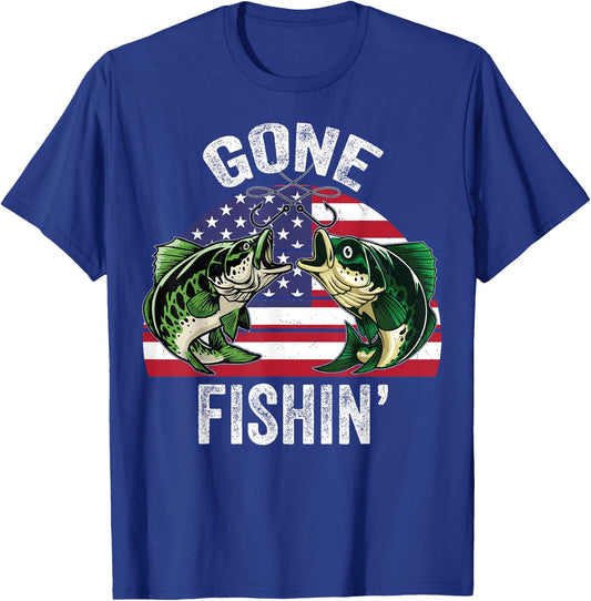 Funny Fishing American Flag-Shirt Gone Fishing Grandpa Dad Kids Men T-Shirt - T-Shirt | Royal