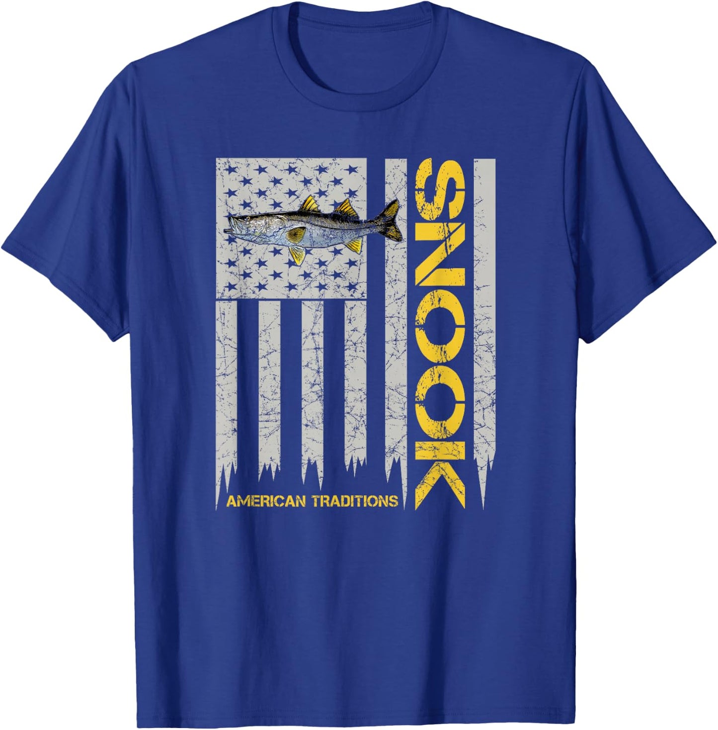 Snook Fisherman - Vintage Style American Flag Snook Art Fish T-Shirt - T-Shirt | Royal