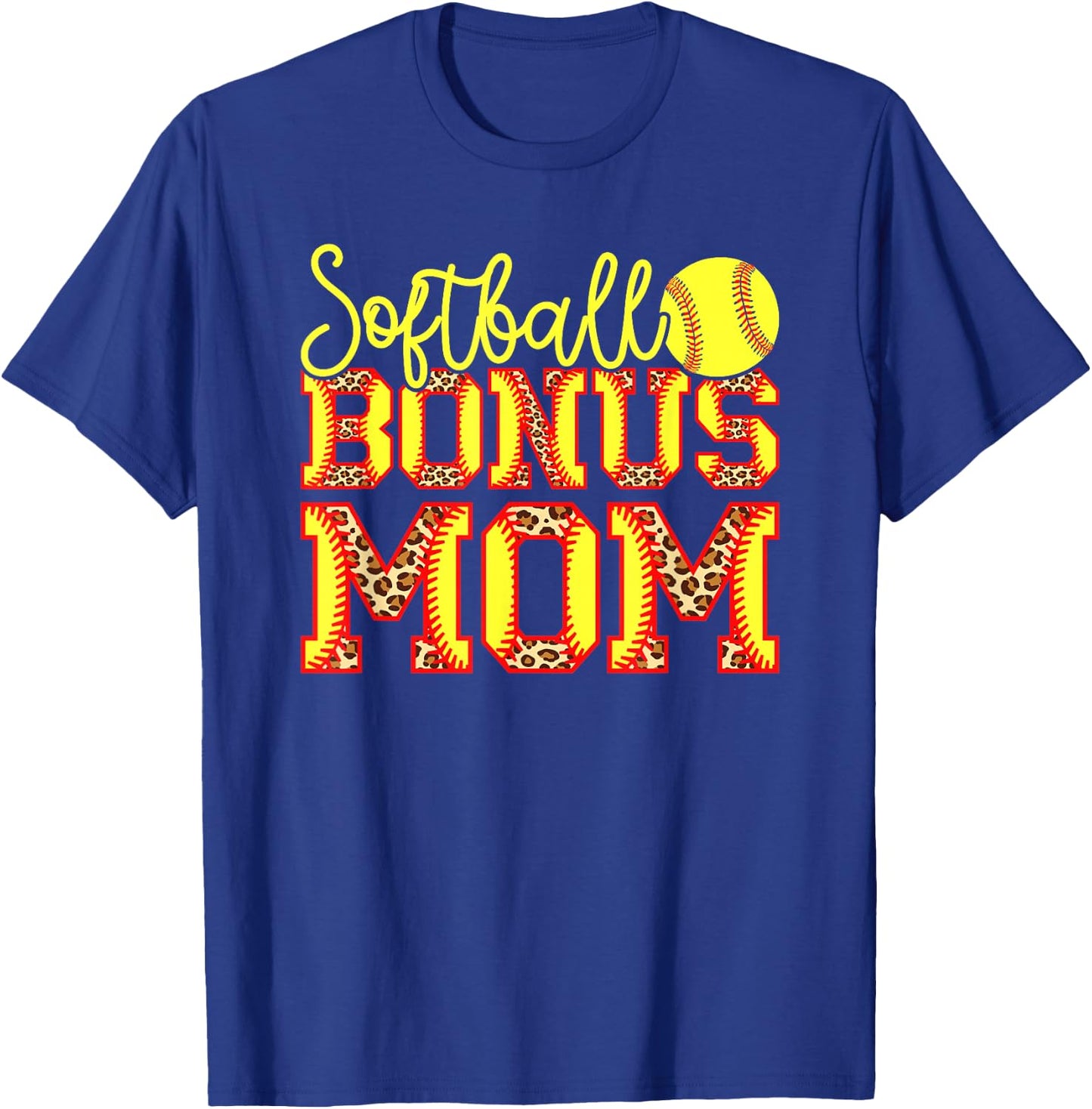 Softball Bonus Mom Leopard T-Shirt - T-Shirt | Royal