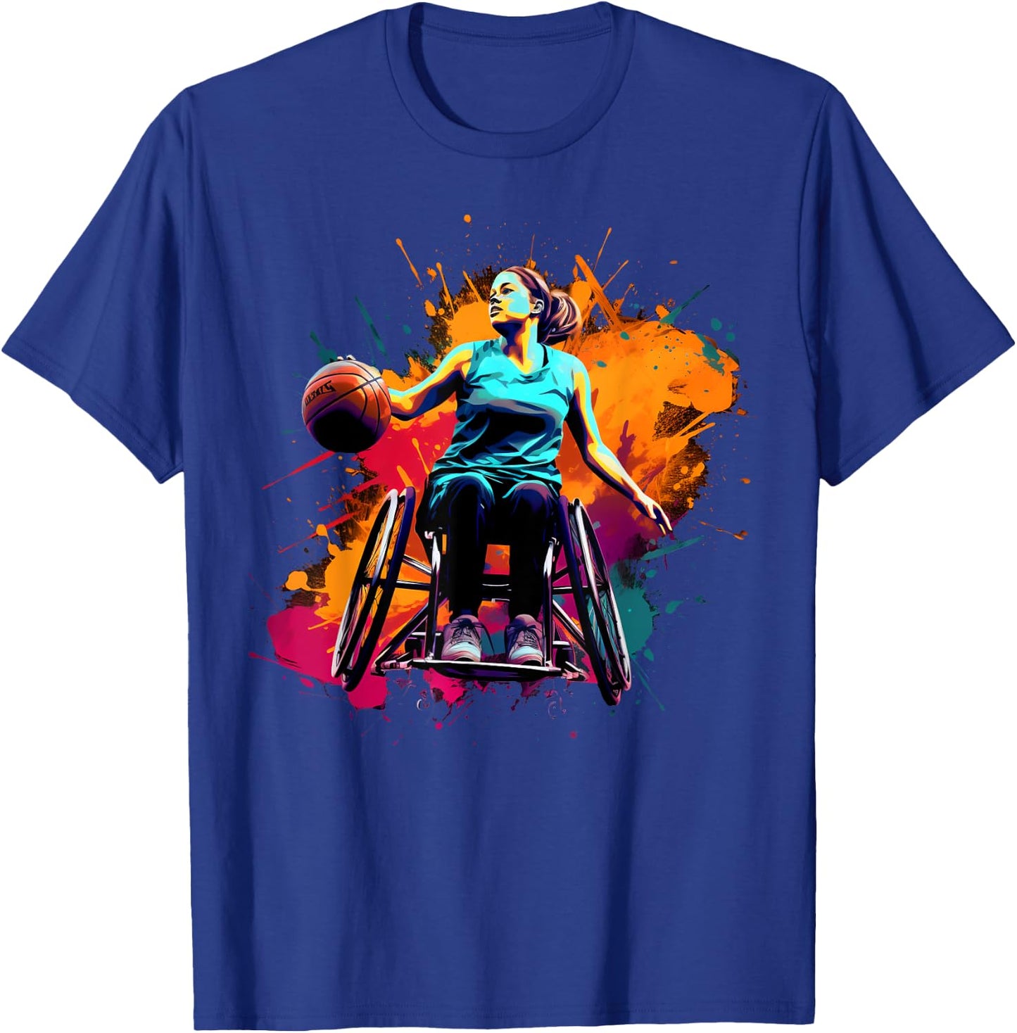 Colorful Wheelchair basketball player Girl and T-Shirt - T-Shirt | Royal
