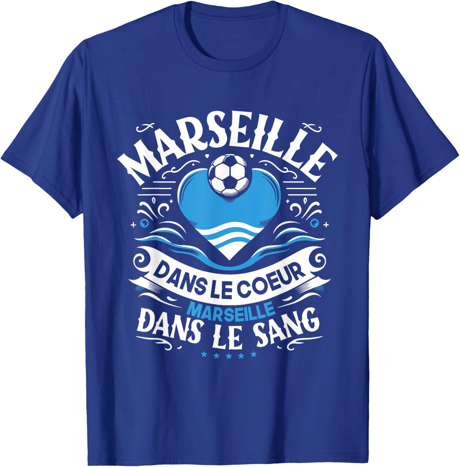 Gift Marseillais Funny Heart Marseille Football , Black T-Shirt - T-Shirt | Royal