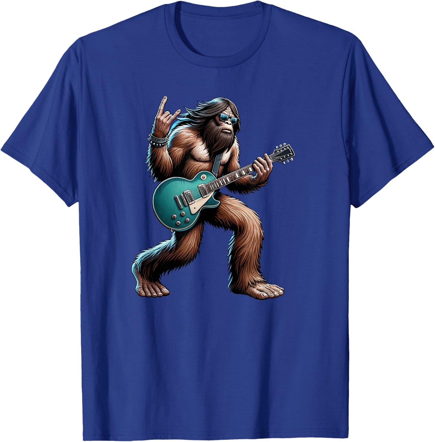 Rock On Bigfoot Playing Electric Guitar Sasquatch Music Band T-Shirt - T-Shirt | Royal