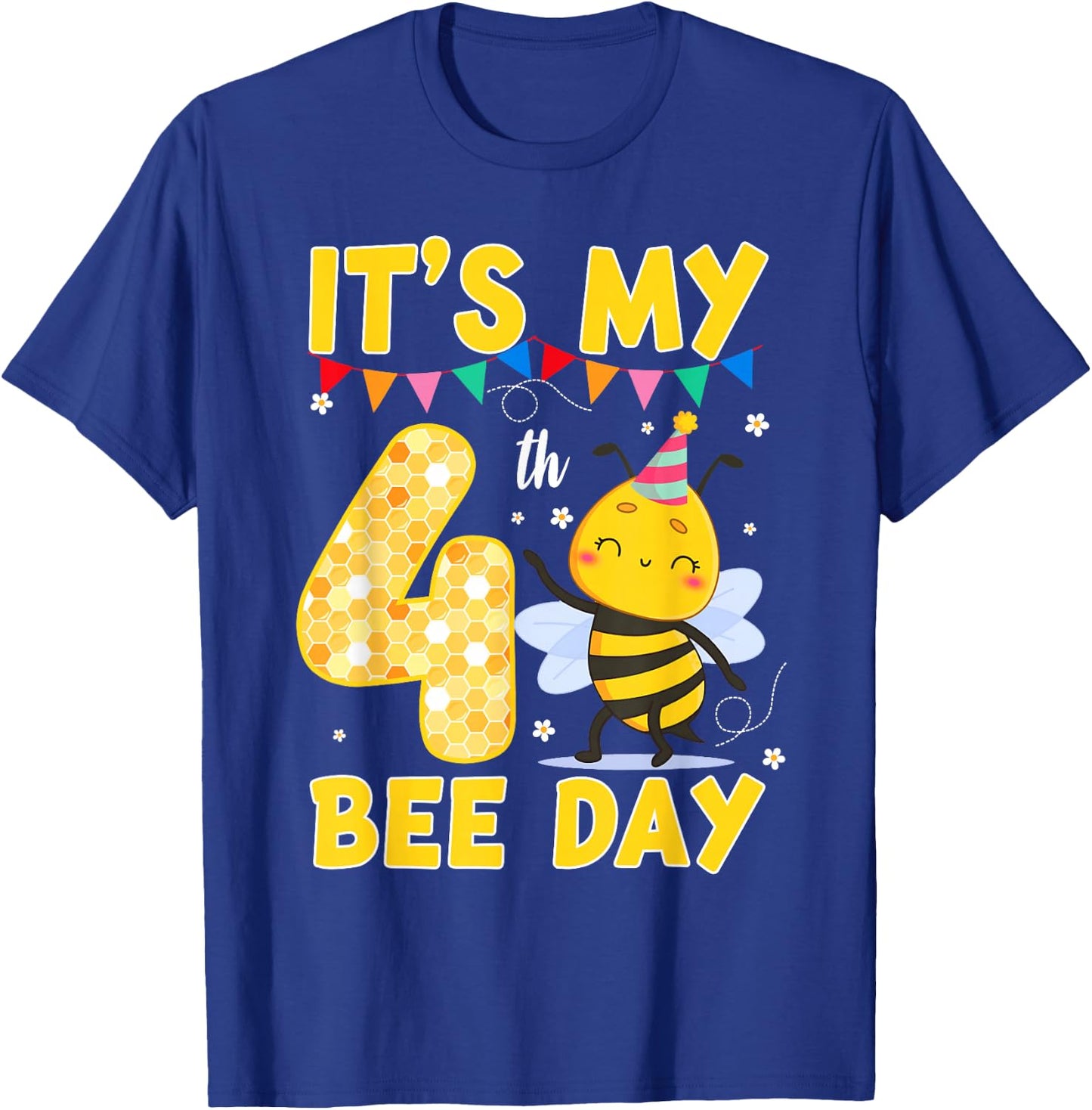 It's My 4th Birthday Bee Day 4 Year Old Bee Theme Party T-Shirt - T-Shirt | Royal