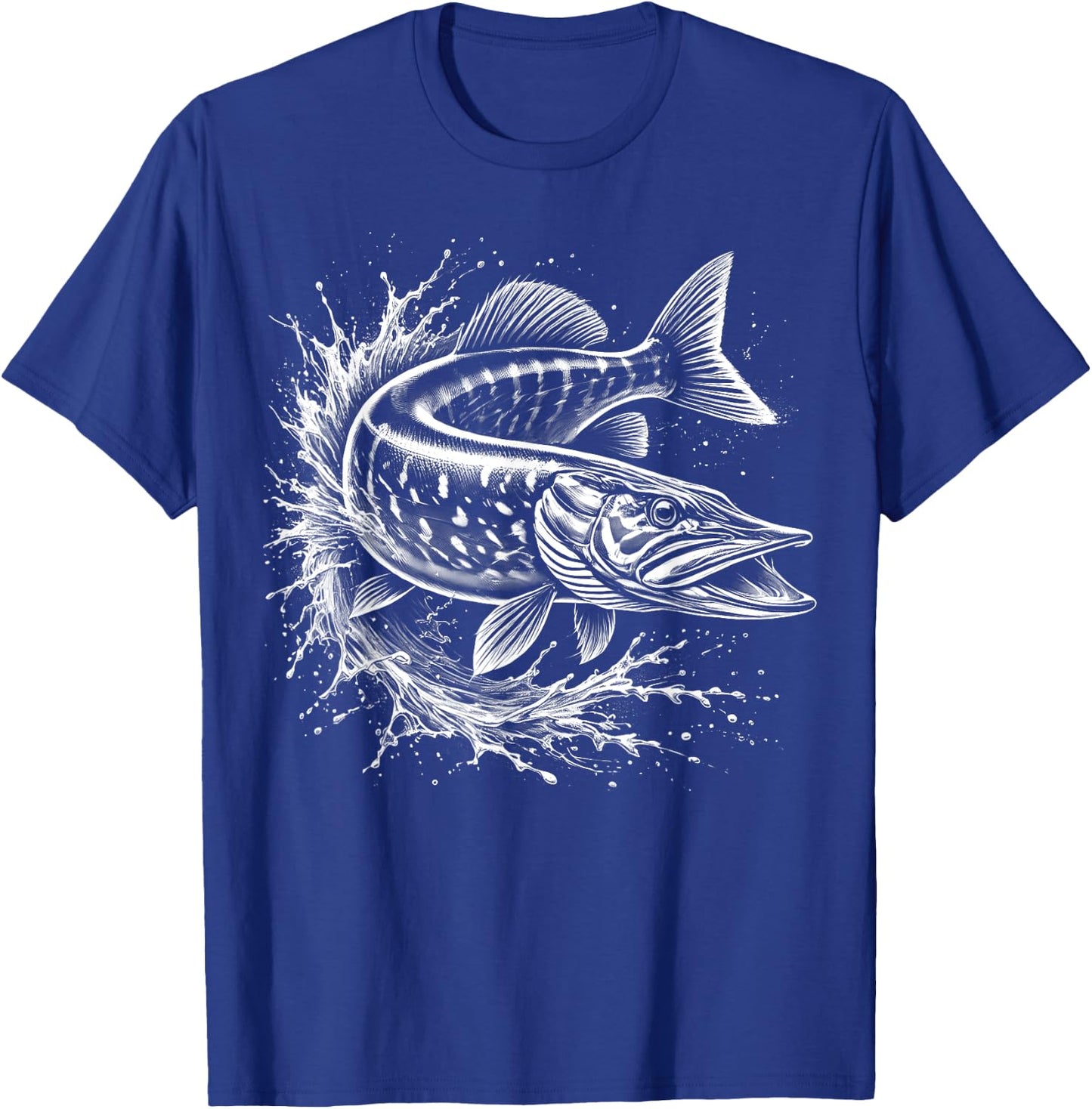 Pike jumps out of water - Fish design for fishermen , Black, S T-Shirt - T-Shirt | Royal