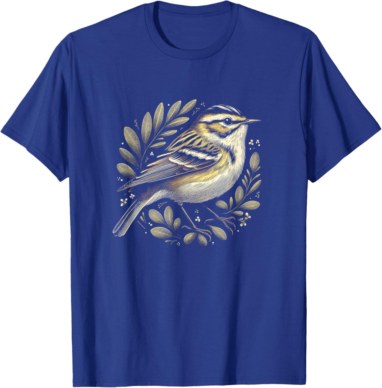 Warbler Graphic Bird Floral Art Design T-Shirt - T-Shirt | Royal