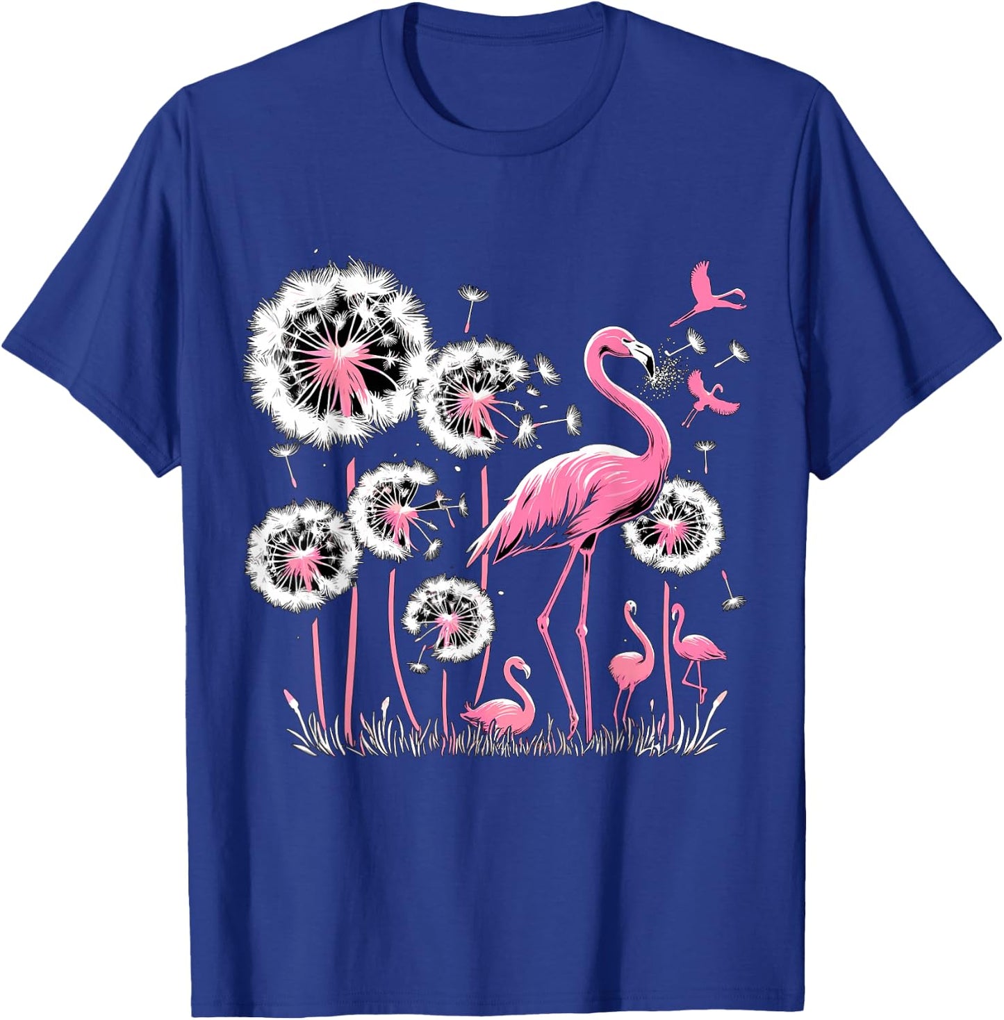 Flamingo and Dandelion Flower , Small, Black T-Shirt - T-Shirt | Royal