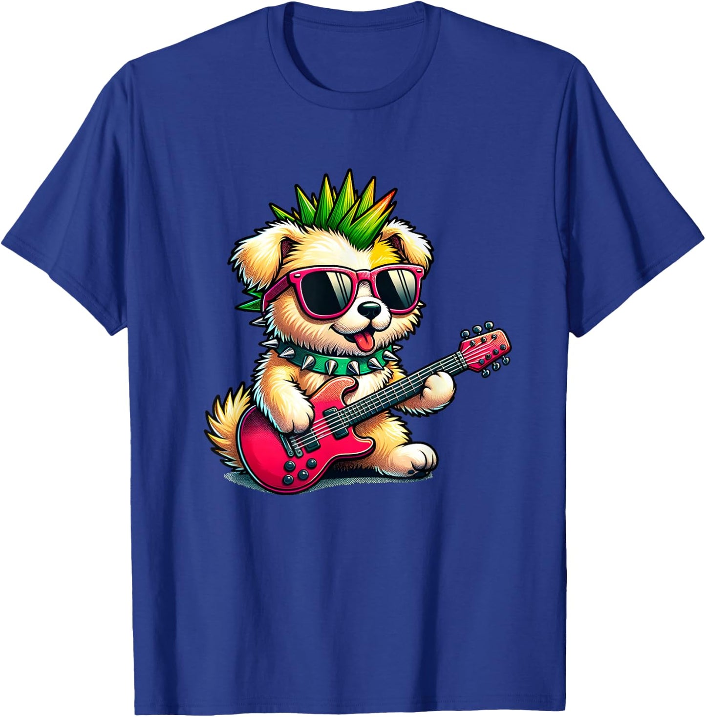 Cute Punk Puppy, Rock'n Roll Goth Dog, Guitar Band Funny T-Shirt - T-Shirt | Royal