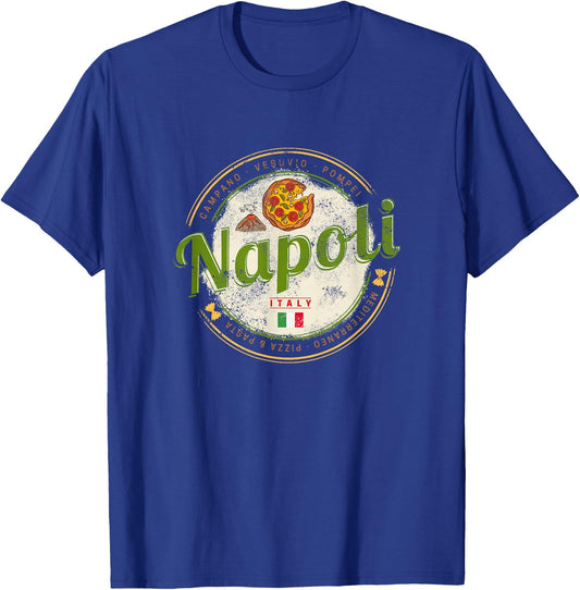 Naples Italy with Vesuv and Pizza Vintage Souvenir , black, s T-Shirt - T-Shirt | Royal