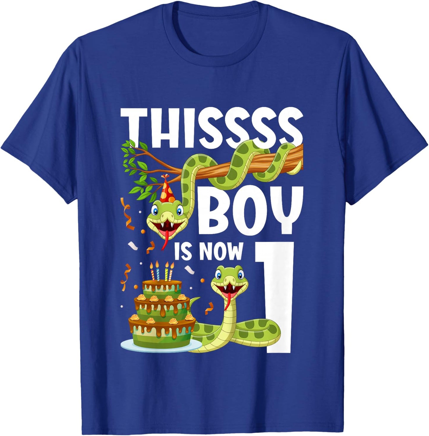 Kids 1st Reptile Birthday 1 Year Old Boy Snake Birthday Party T-Shirt - T-Shirt | Royal
