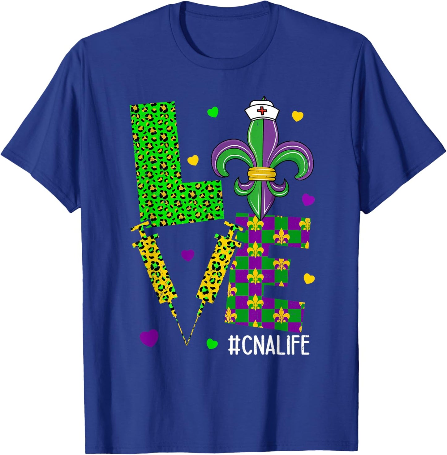 Leopard Love CNA Life Scrub Nurse Mardi Gras Women RN ICU ER T-Shirt - T-Shirt | Royal