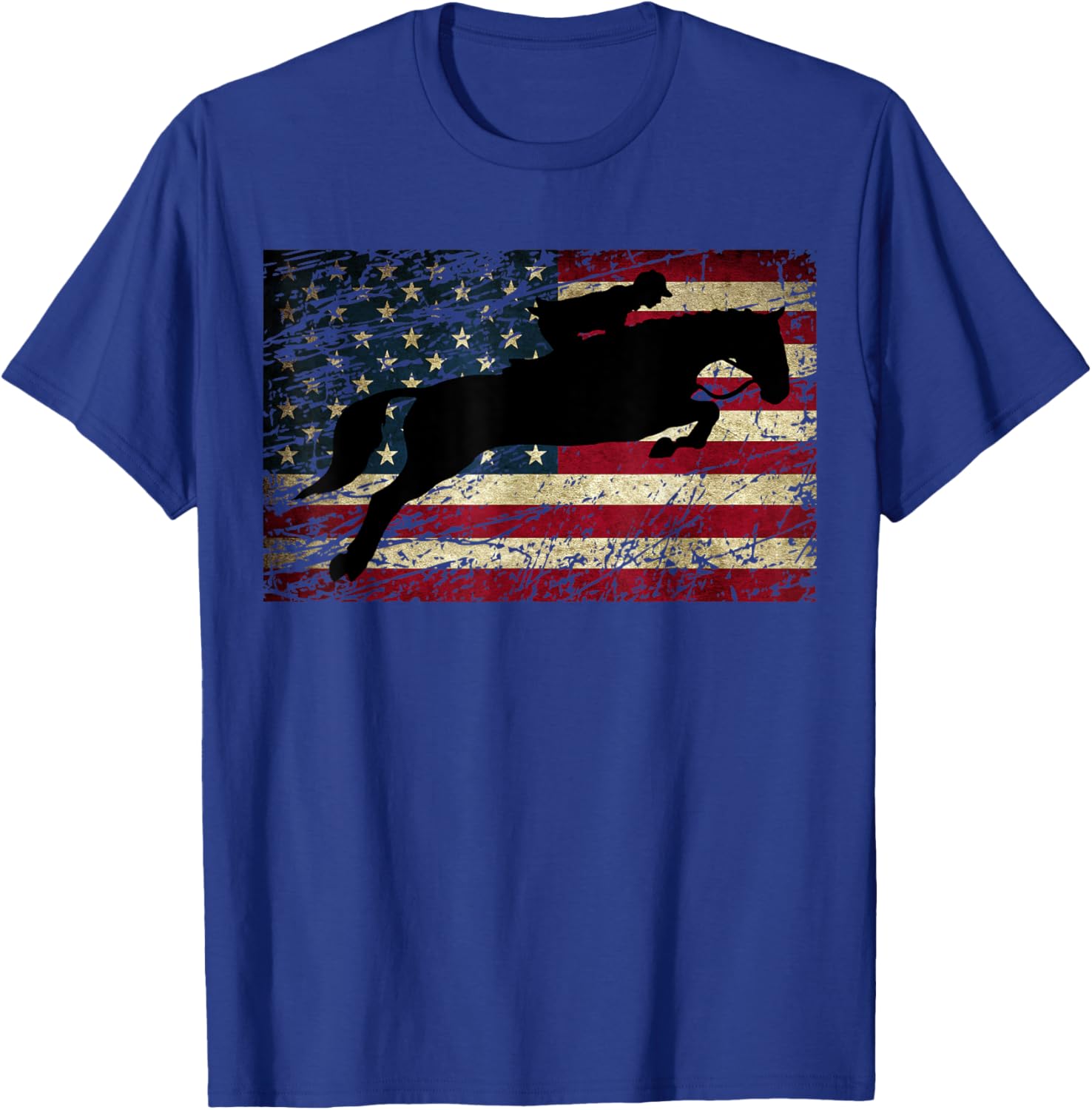 American Flag Horse Riding Show Jumping T-Shirt - T-Shirt | Royal