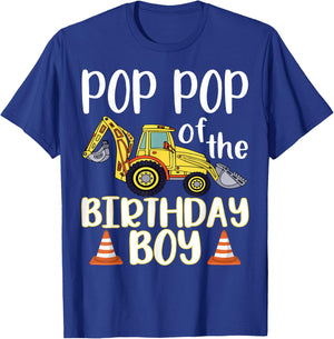 Pop Pop of The Birthday for Boy Excavator Construction Truck T-Shirt - T-Shirt | Royal