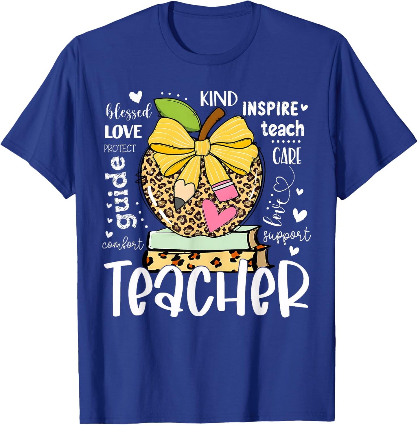 Back to School Teacher Leopard Apple Bow Women Girl T-Shirt - T-Shirt | Royal